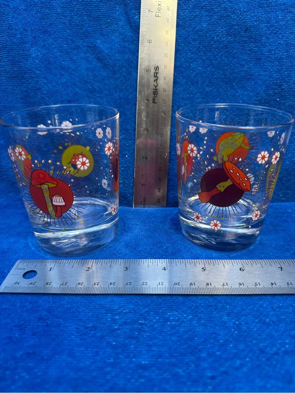 Set of 2 Rare Vintage IKEA Busig Mushroom Ladybug Lowball Glasses
